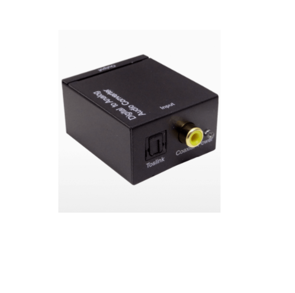 CONVERSOR AUDIO OPTICO-TOSLINK/COAXIAL-in 2-RCA-H-out 51x42x26mm req5V