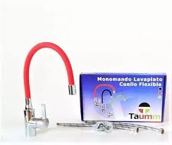 LLAVE MONOMANDO PARA LAVAPLATO CUELLO FLEXIBLE ROJO TAUMM
